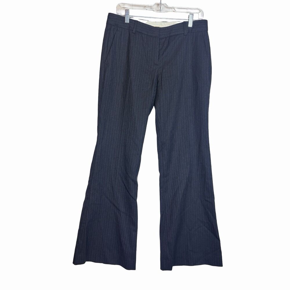 Theory Wool Blend Dress Pants Women 8 Gray Striped Made USA BootCut Y2K Stretch